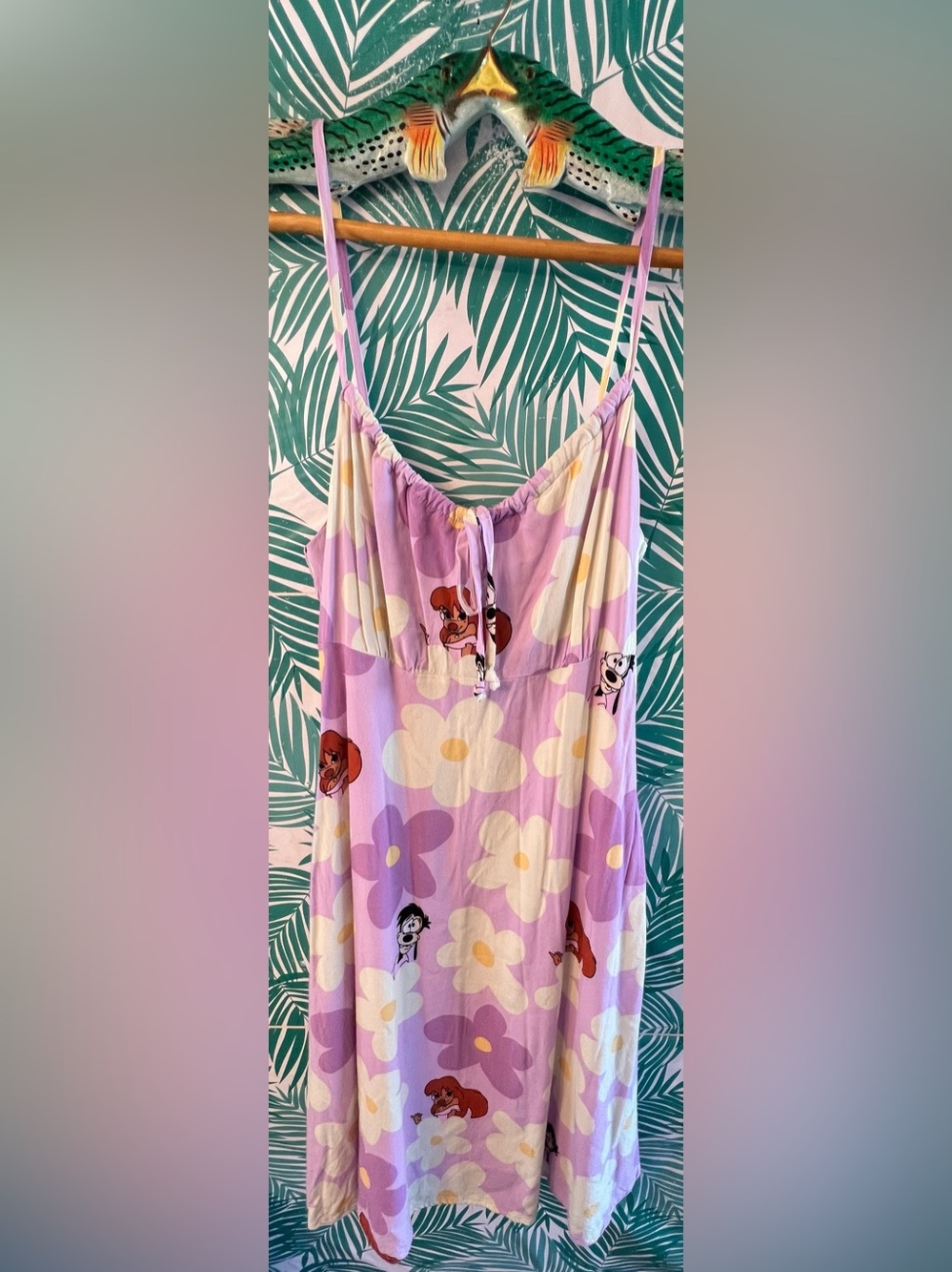 Lunch Box Lavender Floral A Goofy Movie w/ Max & Roxanne print Slip dress Sz M